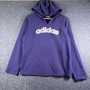 Vintage Adidas Hoodie Purple Bubble Logo V-Neck Hoodie Sweatshirt Womens Large